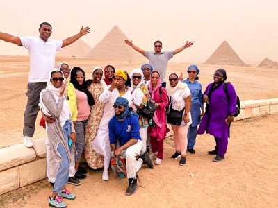 A picture of one of our groups in the pyramids