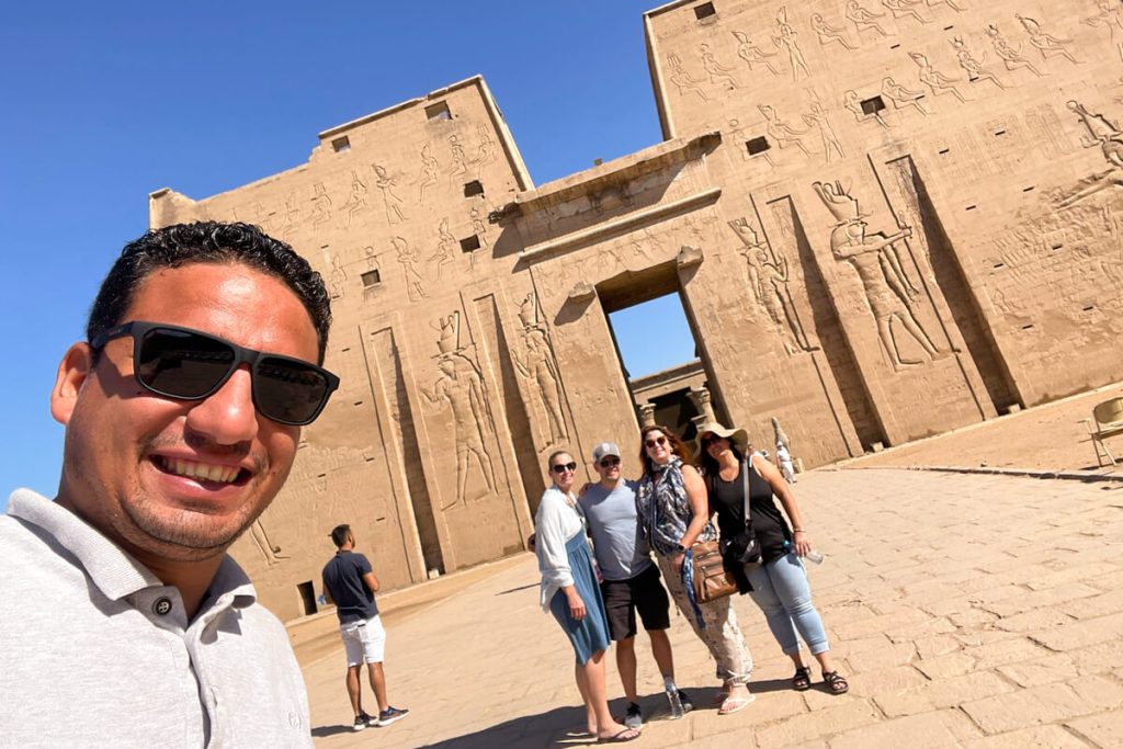 Wonderful pictures of one of our group in front of Edfu Temple