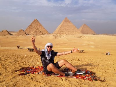 Wonderful pictures of one of our visitors in front of the pyramids